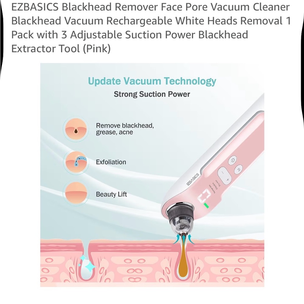 NIB EZBASICS Blackhead Remover Pore Vacuum Pink - Picture 2 of 5